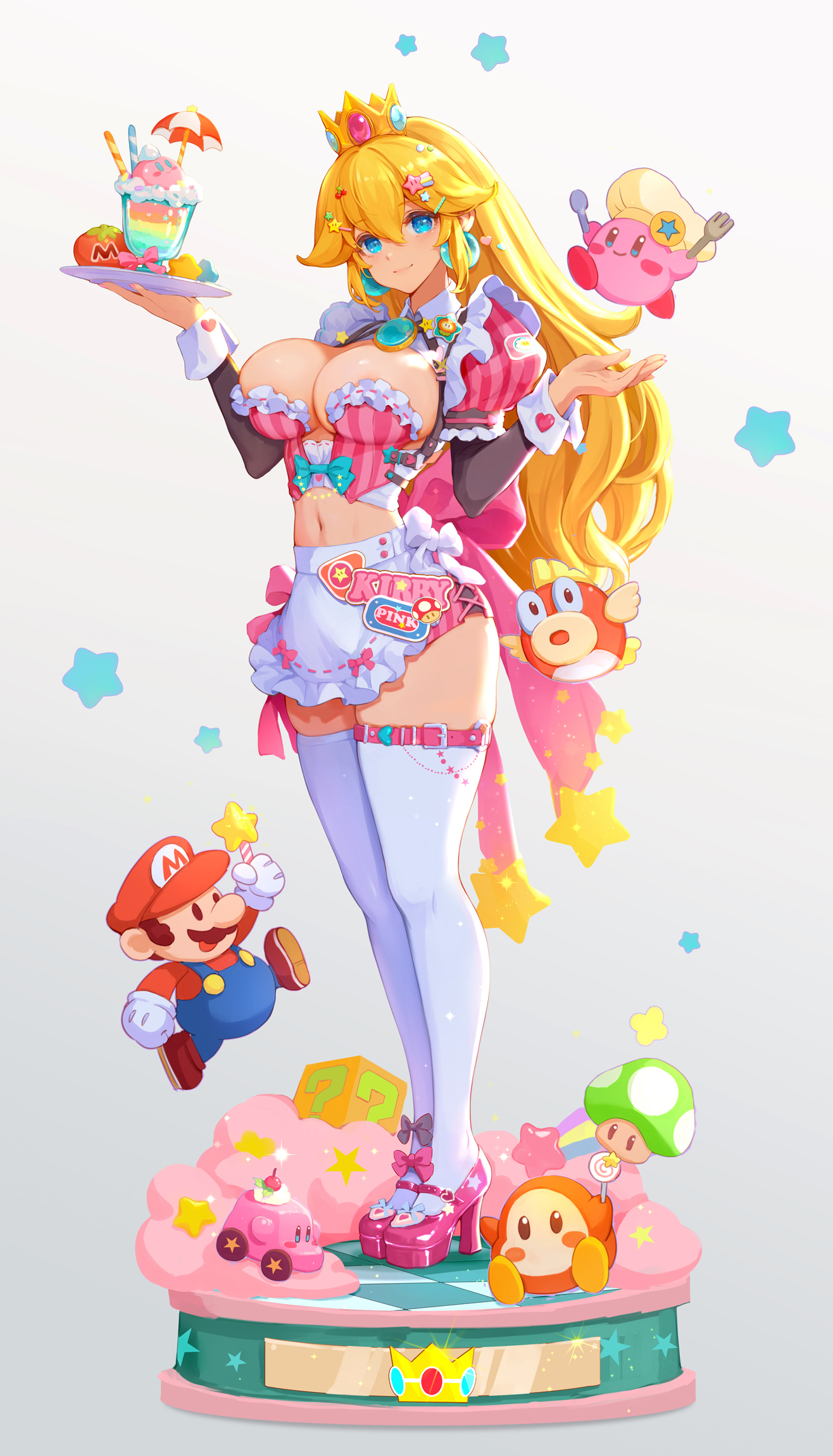 Mushroommirror Mario Bros Mario Princess Peach Toadstool Chibi Garter Heels No Bra Thighhighs 